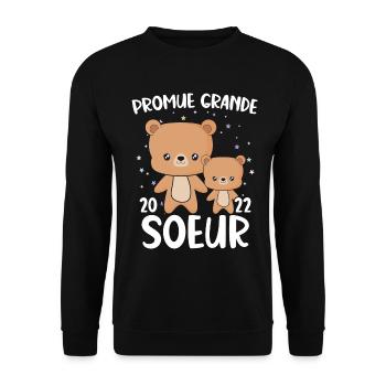 Befördert Große Schwester 2022 Bär - Unisex Pullover - Schwarz - Vorne - Alina (178cm) & Michal (187cm)