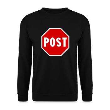 Post Road Sign - Unisex Pullover - Schwarz - Vorne - Alina (178cm) & Michal (187cm)
