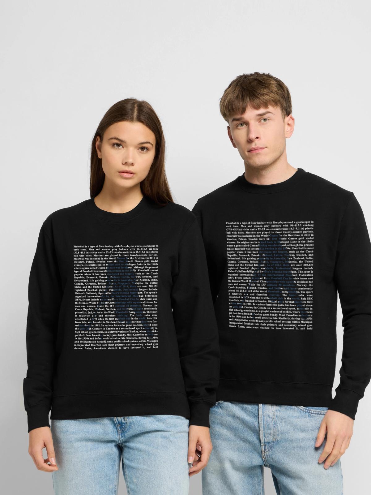 Blitzschneller Unihockey Torhüter - Unisex Pullover - Schwarz - Vorne - Alina (178cm) & Michal (187cm)