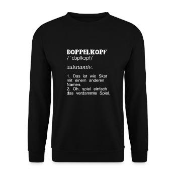 Trickreicher Doppelkopf Kartenspiel - Unisex Pullover - Schwarz - Vorne - Alina (178cm) & Michal (187cm)