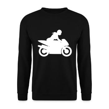 Motorradfahrerin Bikerin - Unisex Pullover - Schwarz - Vorne - Alina (178cm) & Michal (187cm)