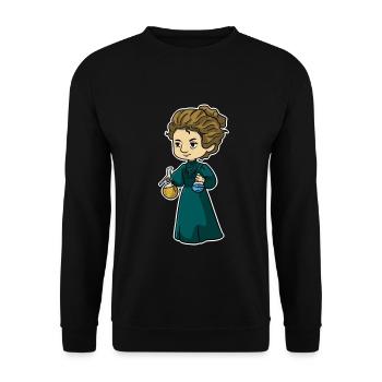 Strahlende Marie Curie Forscherin - Unisex Pullover - Schwarz - Vorne - Alina (178cm) & Michal (187cm)