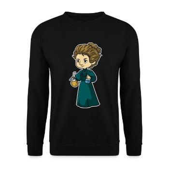 Strahlende Marie Curie Forscherin - Unisex Pullover - Schwarz - Vorne - Alina (178cm) & Michal (187cm)