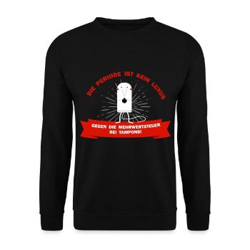 Frecher Periodenprotest Tamponsteuer - Unisex Pullover - Schwarz - Vorne - Alina (178cm) & Michal (187cm)