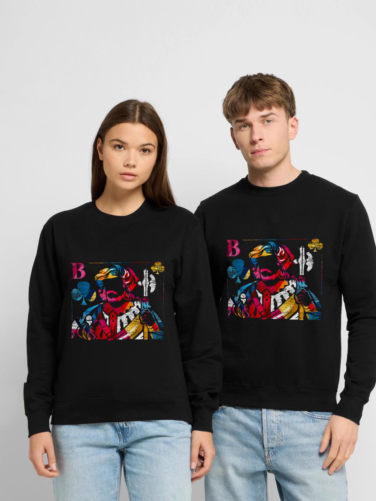 Spitzfindiger Doppelkopf Dokoabend - Unisex Pullover - Schwarz - Vorne - Alina (178cm) & Michal (187cm)