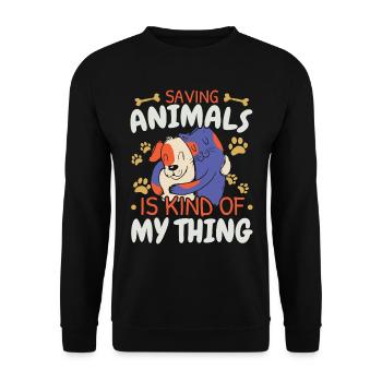 Tiere retten ist irgendwie mein Ding Tierrettung - Unisex Pullover - Schwarz - Vorne - Alina (178cm) & Michal (187cm)