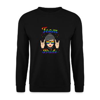 Team Bride LGBT Lesbe JGA Junggesellinnenabschied - Unisex Pullover - Schwarz - Vorne - Alina (178cm) & Michal (187cm)