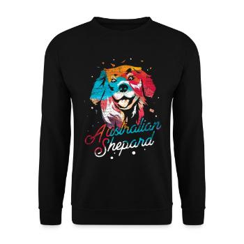 Aufmerksamer Aussie Hütehund - Unisex Pullover - Schwarz - Vorne - Alina (178cm) & Michal (187cm)