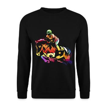 Temperamentvolles Springpferd Turnier - Unisex Pullover - Schwarz - Vorne - Alina (178cm) & Michal (187cm)