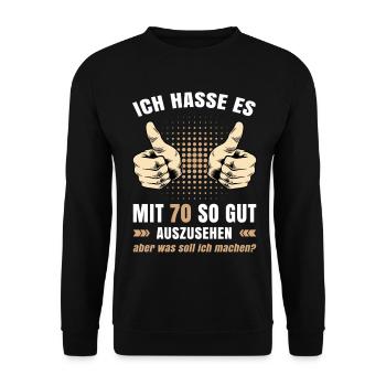 70. Geburtstag Damen Herren T-Shirt 70 Jahre alt - Unisex Pullover - Schwarz - Vorne - Alina (178cm) & Michal (187cm)