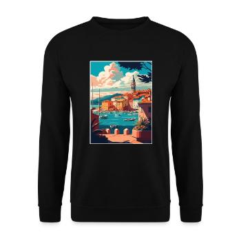 St. Tropez Seascape Frankreich Vintage Reiseposter - Unisex Pullover - Schwarz - Vorne - Alina (178cm) & Michal (187cm)