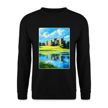 Leeds Castle England Uk Travel Poster Souvenir WPA - Unisex Sweatshirt - black - Front - Alina (178cm) & Michal (187cm)