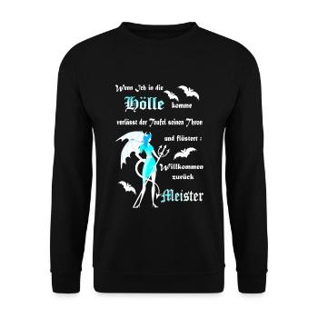 Hölle Teufel Satan Dämon gefallener Engel. - Unisex Pullover - Schwarz - Vorne - Alina (178cm) & Michal (187cm)
