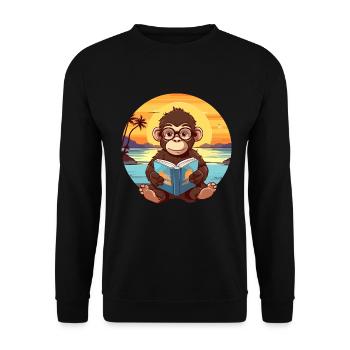 Affe Niedliche Lustige Karikatur Kawaii Buch Strand - Unisex Pullover - Schwarz - Vorne - Alina (178cm) & Michal (187cm)