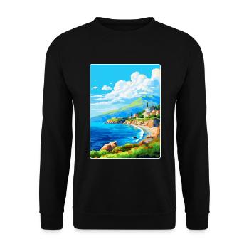 Mani Halbinsel Griechenland Vintage Reiseposter WPA - Unisex Pullover - Schwarz - Vorne - Alina (178cm) & Michal (187cm)