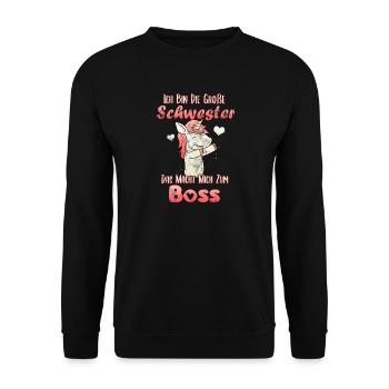 Ich Bin Große Schwester Einhorn - Unisex Pullover - Schwarz - Vorne - Alina (178cm) & Michal (187cm)