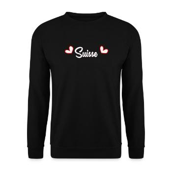 SCHWEIZ. HUMOR. LAND. FLAGGE. GENF. LAUSANNE - Unisex Pullover - Schwarz - Vorne - Alina (178cm) & Michal (187cm)