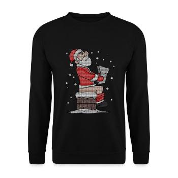 Weihnachtsmann sitzt auf dem Kamin lustig - Unisex Pullover - Schwarz - Vorne - Alina (178cm) & Michal (187cm)