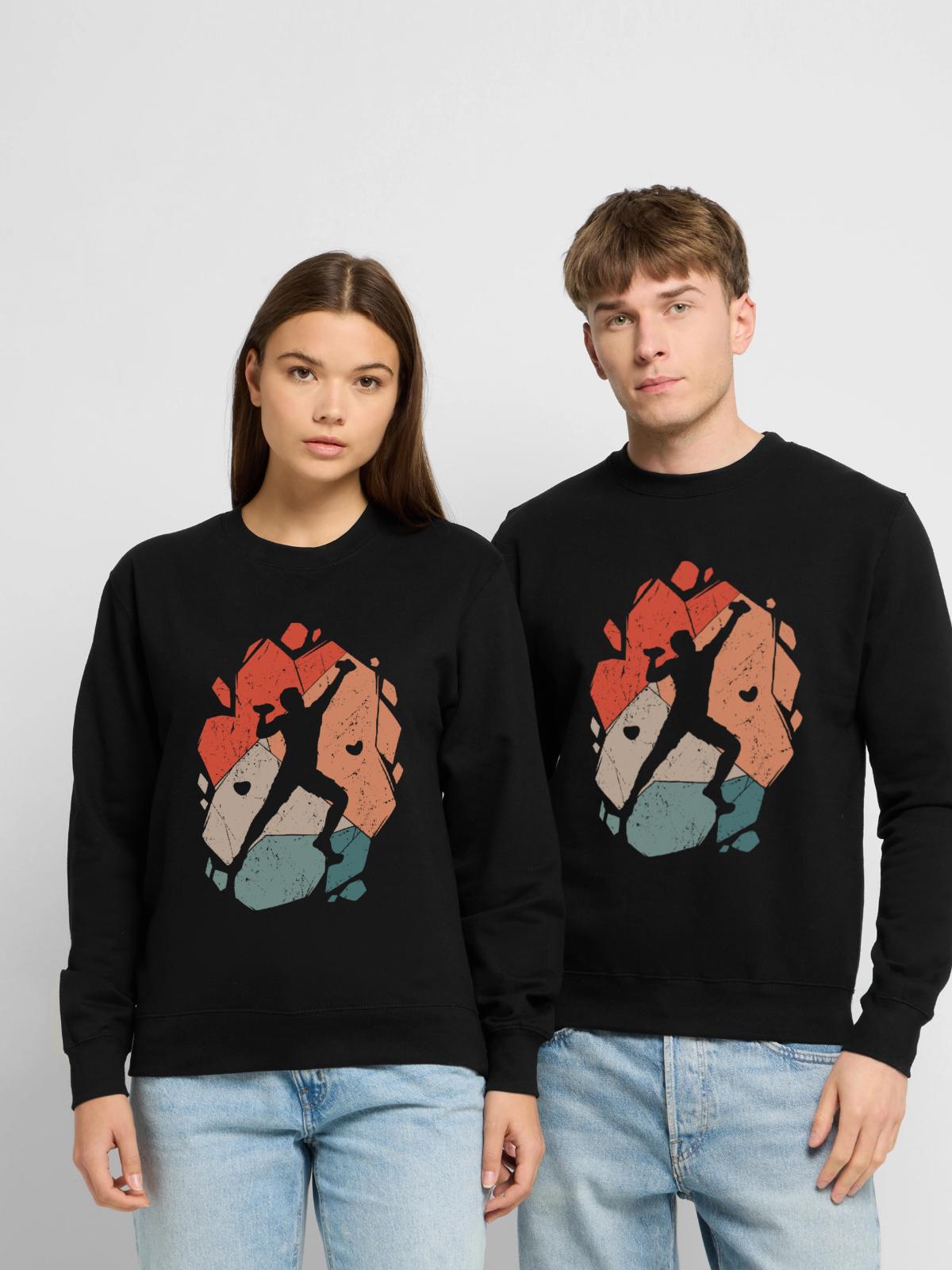 Klettern Bergsteiger Bouldern Boulder - Unisex Pullover - Schwarz - Vorne - Alina (178cm) & Michal (187cm)