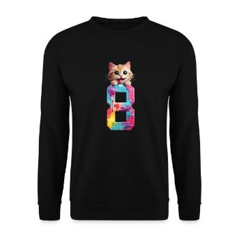 8 JAHRE KATZE 8. GEBURTSTAG - Unisex Pullover - Schwarz - Vorne - Alina (178cm) & Michal (187cm)