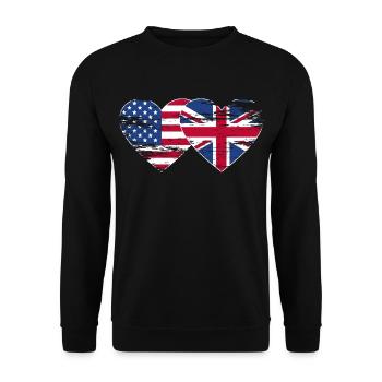 USA Britische Flagge Faust Flagge Herz used - Unisex Pullover - Schwarz - Vorne - Alina (178cm) & Michal (187cm)