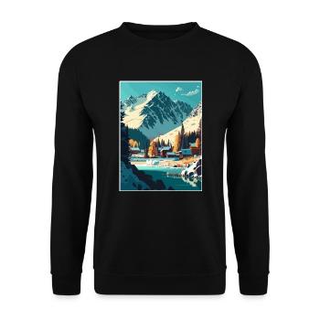 Arosa Schweiz Schweizer Vintage Reiseposter WPA - Unisex Pullover - Schwarz - Vorne - Alina (178cm) & Michal (187cm)