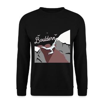 Schwindelfreier Boulderer Felswand - Unisex Pullover - Schwarz - Vorne - Alina (178cm) & Michal (187cm)