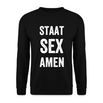 Staat - Sex - Amen -Staatsexamen - Unisex Pullover - Schwarz - Vorne - Alina (178cm) & Michal (187cm)