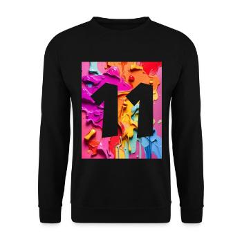 NR. 11 NUMMER 11 BUNT 11. GEBURTSTAG - Unisex Pullover - Schwarz - Vorne - Alina (178cm) & Michal (187cm)