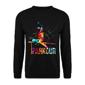 Sprunghafter Parkour Hindernislauf - Unisex Pullover - Schwarz - Vorne - Alina (178cm) & Michal (187cm)