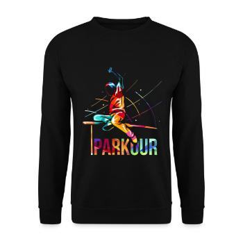 Sprunghafter Parkour Hindernislauf - Unisex Pullover - Schwarz - Vorne - Alina (178cm) & Michal (187cm)