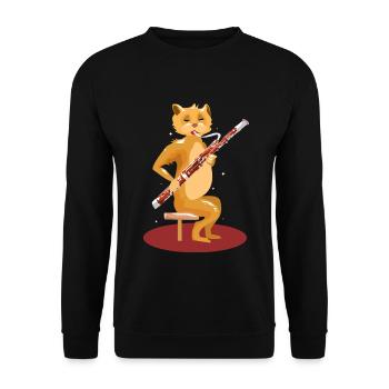 Verspielte Fagottkatze Musikschule - Unisex Pullover - Schwarz - Vorne - Alina (178cm) & Michal (187cm)