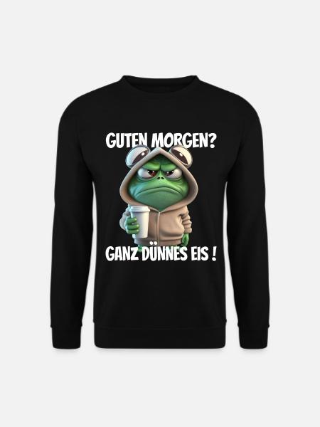 Morgenfrosch im Hoodie mit Kaffee - Unisex Pullover - Schwarz