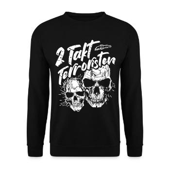 2 Takt Terroristen - Moped Fahrer Skulls - Unisex Pullover - Schwarz - Vorne - Alina (178cm) & Michal (187cm)
