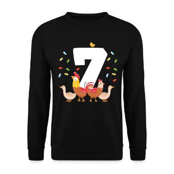 7. Baby Geburtstag - Unisex Pullover - Schwarz - Vorne - Alina (178cm) & Michal (187cm)