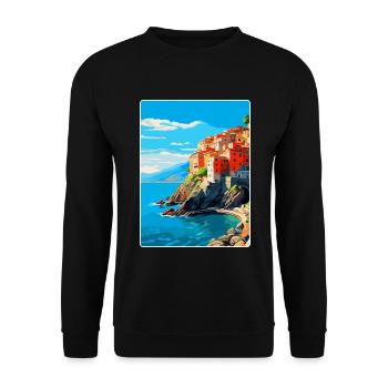 Cinque Terre Italien Vintage Reiseplakat Souvenir - Unisex Pullover - Schwarz - Vorne - Alina (178cm) & Michal (187cm)