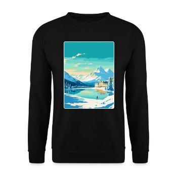 St. Moritz Schweiz Vintage Reiseplakat WPA - Unisex Pullover - Schwarz - Vorne - Alina (178cm) & Michal (187cm)
