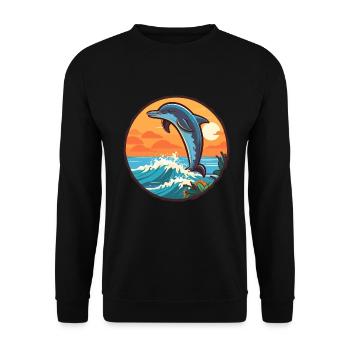 Delfin Lustige Karikatur Kawaii Strand Illustration - Unisex Pullover - Schwarz - Vorne - Alina (178cm) & Michal (187cm)