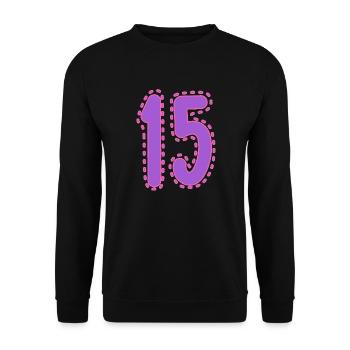 15. 15 ANS. 15e ANNIVERSAIRE. ANNIVERSAIRE 15 ANS. - Sweat-shirt Unisexe - noir - Devant - Alina (178cm) & Michal (187cm)