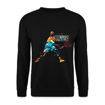 Präziser Tennis Aufschlagprofi - Unisex Pullover - Schwarz - Vorne - Alina (178cm) & Michal (187cm)