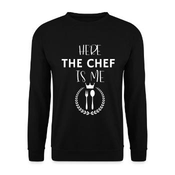 Kitchen apron here the chef us me - Unisex Sweatshirt - black - Front - Alina (178cm) & Michal (187cm)