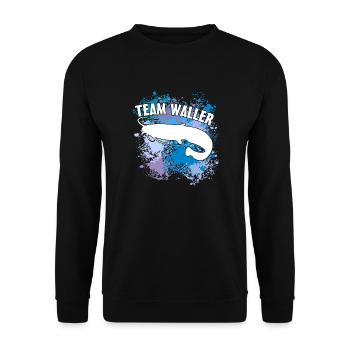 Wels Waller fischen Wels auf Farbklecksen - Unisex Pullover - Schwarz - Vorne - Alina (178cm) & Michal (187cm)