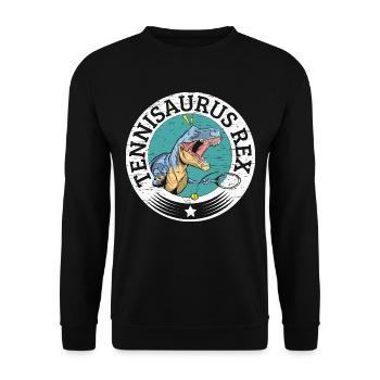 Tennisaurus Rex Paläontologe Dinosaurier-Liebhaber - Unisex Pullover - Schwarz - Vorne - Alina (178cm) & Michal (187cm)