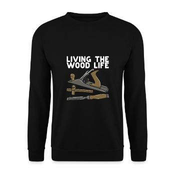 Holzarbeiter Holzverarbeitung - Unisex Pullover - Schwarz - Vorne - Alina (178cm) & Michal (187cm)