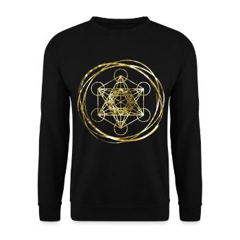 Metatrons Cube Gold heilige Geometrie - Unisex Pullover - Schwarz - Vorne - Alina (178cm) & Michal (187cm)