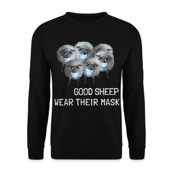 Good Sheep wear their Mask - Schafe mit Maske - Unisex Pullover - Schwarz - Vorne - Alina (178cm) & Michal (187cm)