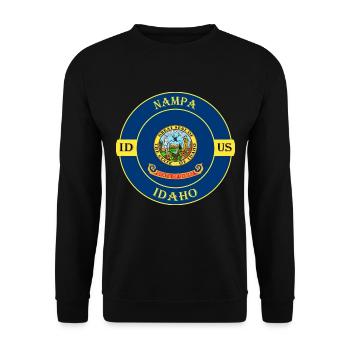 Nampa Idaho Flagge USA Reise Souvenir Abzeichen - Unisex Pullover - Schwarz - Vorne - Alina (178cm) & Michal (187cm)