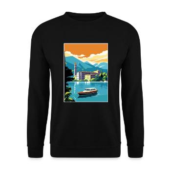 Comer See Italien Dekoration Vintage Reiseposter - Unisex Pullover - Schwarz - Vorne - Alina (178cm) & Michal (187cm)