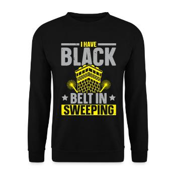 Ich habe den schwarzen Gürtel im Kehren Schornstei - Unisex Pullover - Schwarz - Vorne - Alina (178cm) & Michal (187cm)