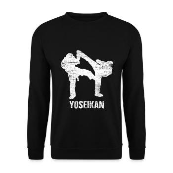 Kraftvoller Yoseikan Kampfsportler - Unisex Pullover - Schwarz - Vorne - Alina (178cm) & Michal (187cm)